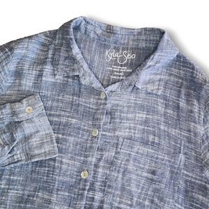 Kyla Seo Women’s Small Chambray Blue Yris Shirt Floral‎ Light Weight Embroidered